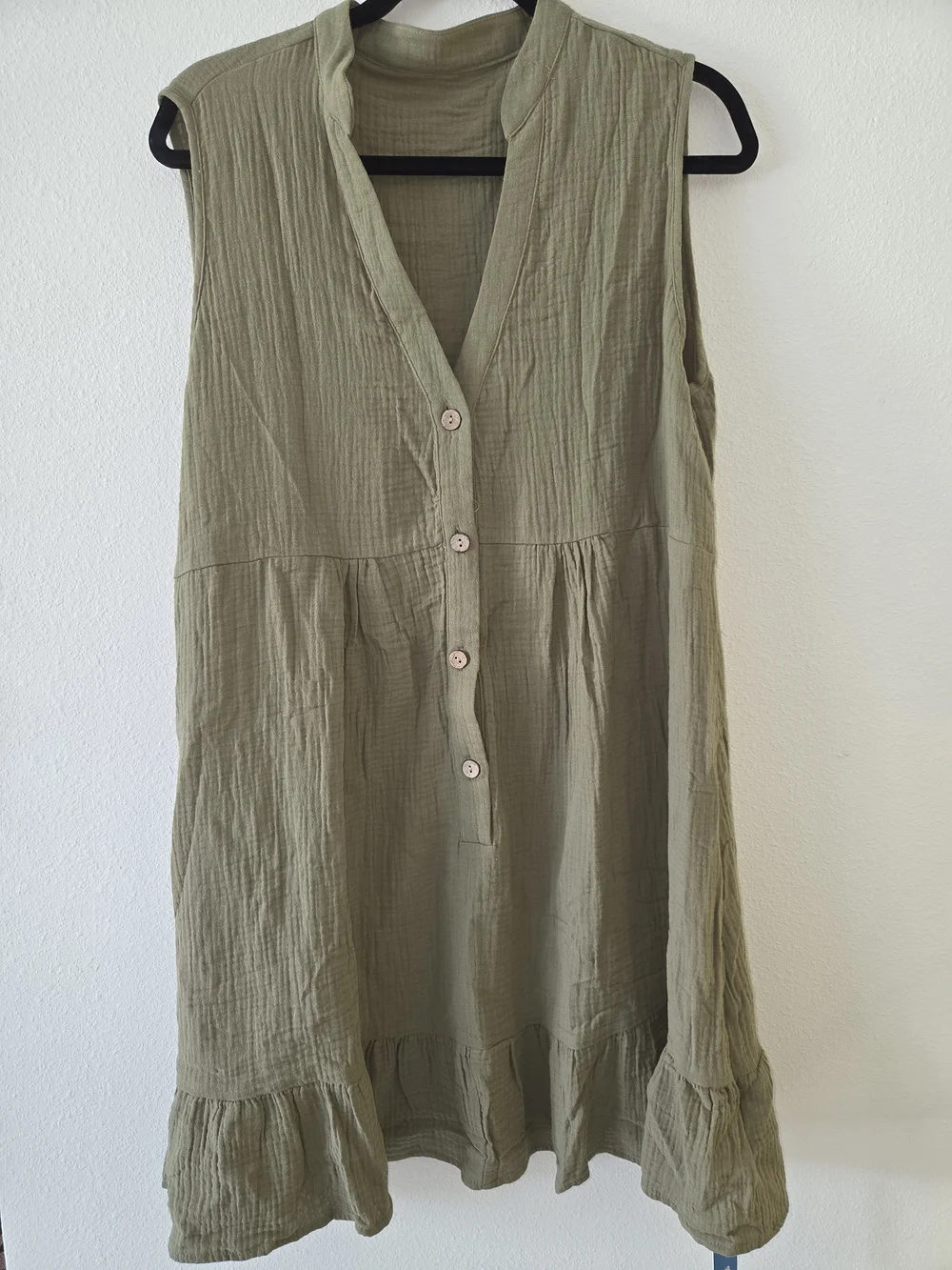 Cupshe Olive Sleeveless Button-Front Ruffle Hem Mini Dress 100 Percent COTTON - Picture 2 of 7
